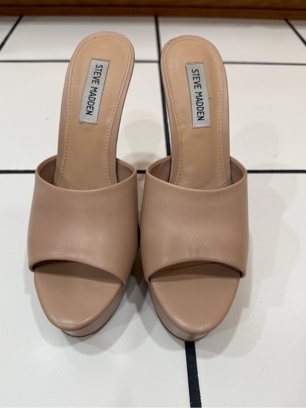 Steve Madden Nude Platform Mule Heels 6” Stiletto Y2K Bombshell - Picture 9 of 14
